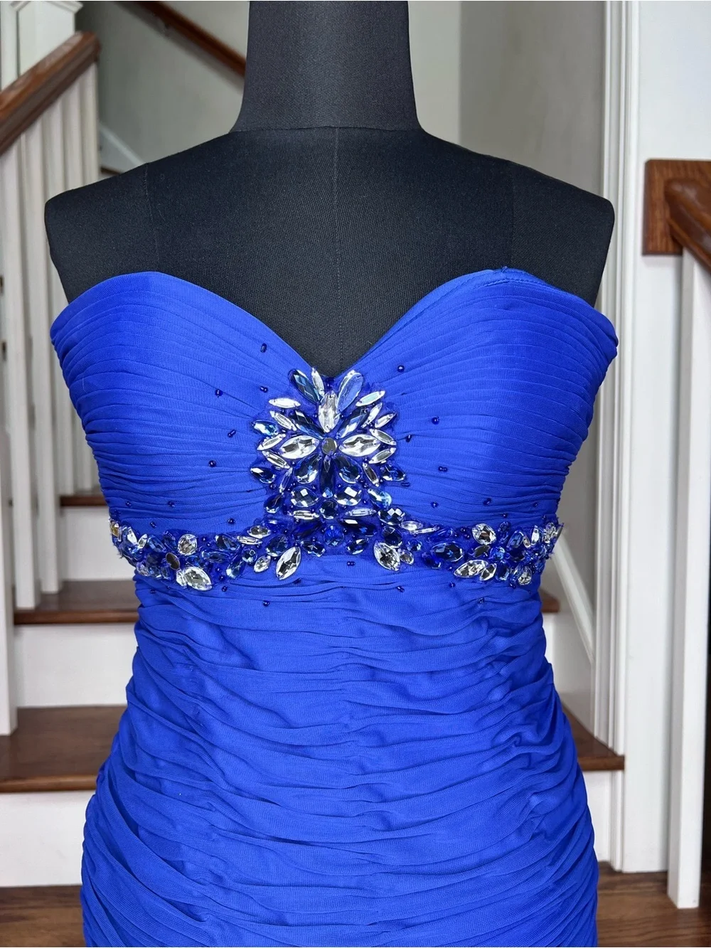 ONYX Nite Royal Blue Strapless Mermaid Gown Beaded Prom Formal Dress Size 1/2